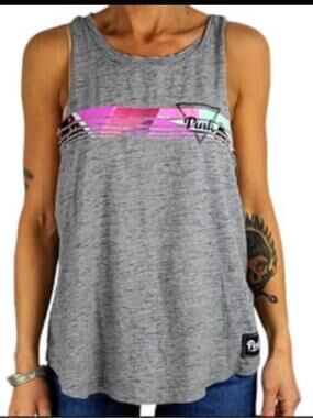 XS Pink VS Gray RacerBack Tank Pink & Mint retro Graphic 80’s triangle